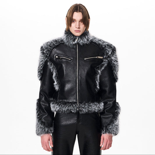 Fake Fur Patchwork Leather Padded Jacket WN23262