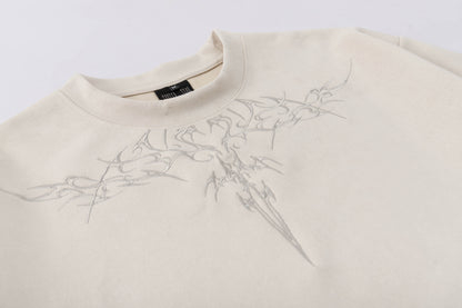 Wing Embroidery Suede Short Sleeve T-Shirt WN16189