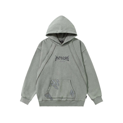 Graphic Print Patchwork Washed Oversize Pullover Hoodie WN24423