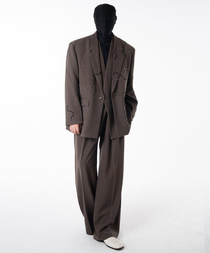 Studs Wave Design Tailored Jacket & Wide Pleats Trousers Setup WN23621