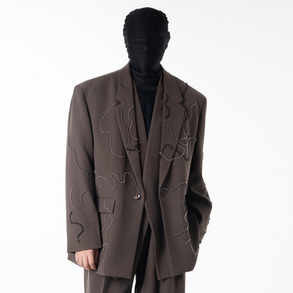 Studs Wave Design Tailored Jacket & Wide Pleats Trousers Setup WN23621