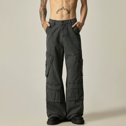 Washed Wide Leg Straight Cargo Pants WN8984