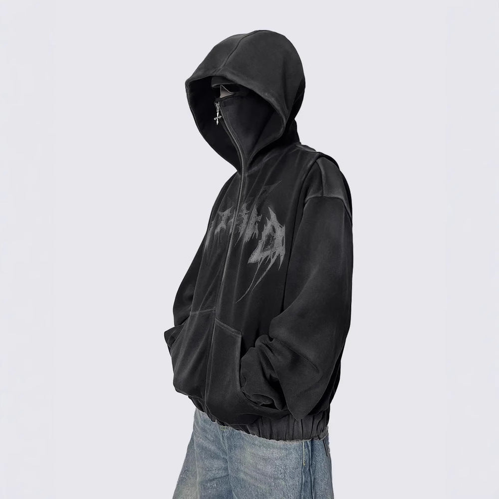 Gothic Letter Star Zipper Hoodie WN28097