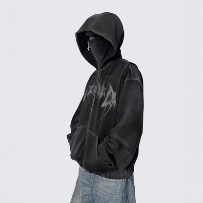 Gothic Letter Star Zipper Hoodie WN28097