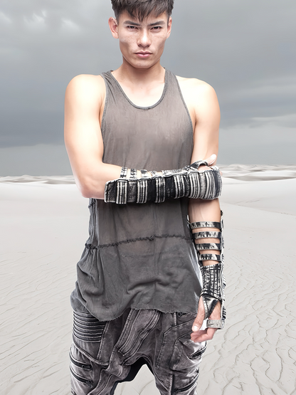 Washed Hollow-Out Deconstructed Arm Warmers WN21978