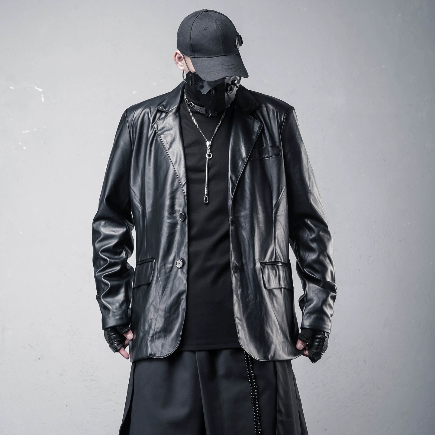 Black PU Leather Tailored Jacket WN22365