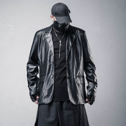 Black PU Leather Tailored Jacket WN22365