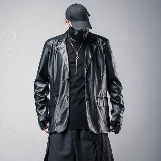 Black PU Leather Tailored Jacket WN22365