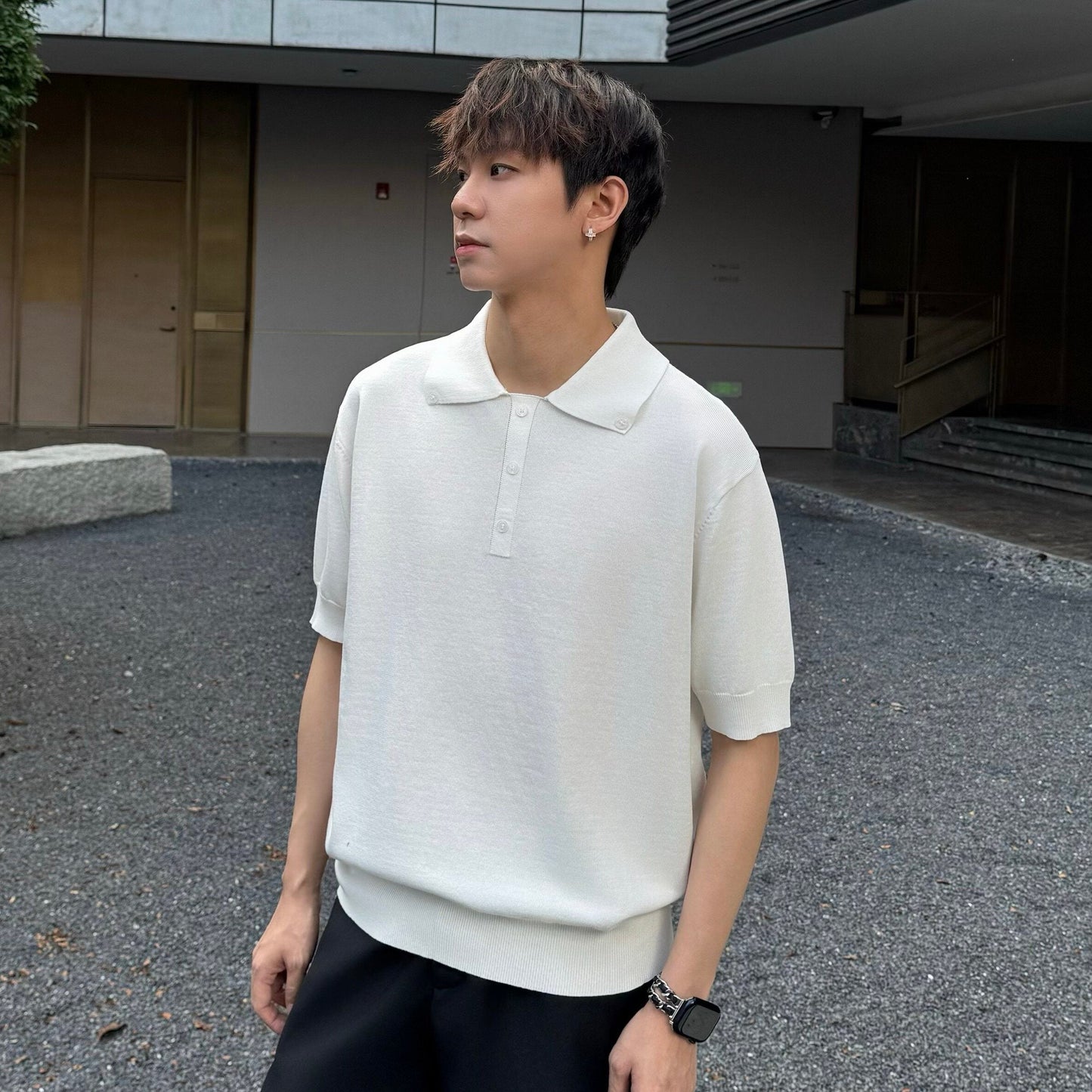 Oversize Knit Polo Short Sleeve Shirt WN25324