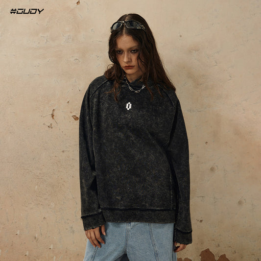 Washed Embroidery Oversize Pullover Hoodie WN12488