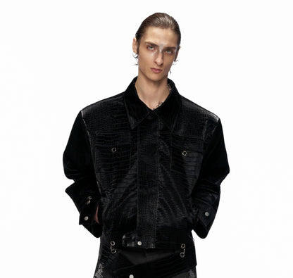 Crocodile Pattern Metal Panelled PU Leather Jacket WN20517