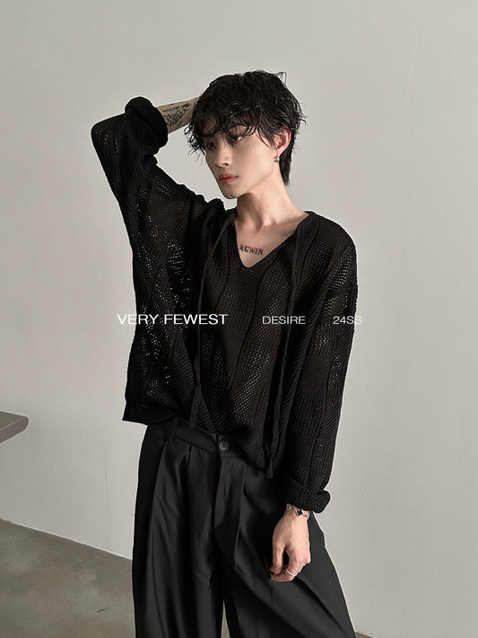 Mesh V-neck Oversize Knit Sweater WN8924