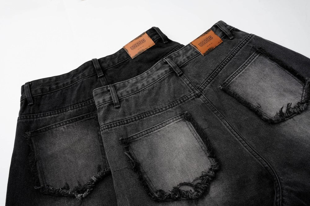 Faded Raw-Edge Wide Leg Denim Jeans WN28121