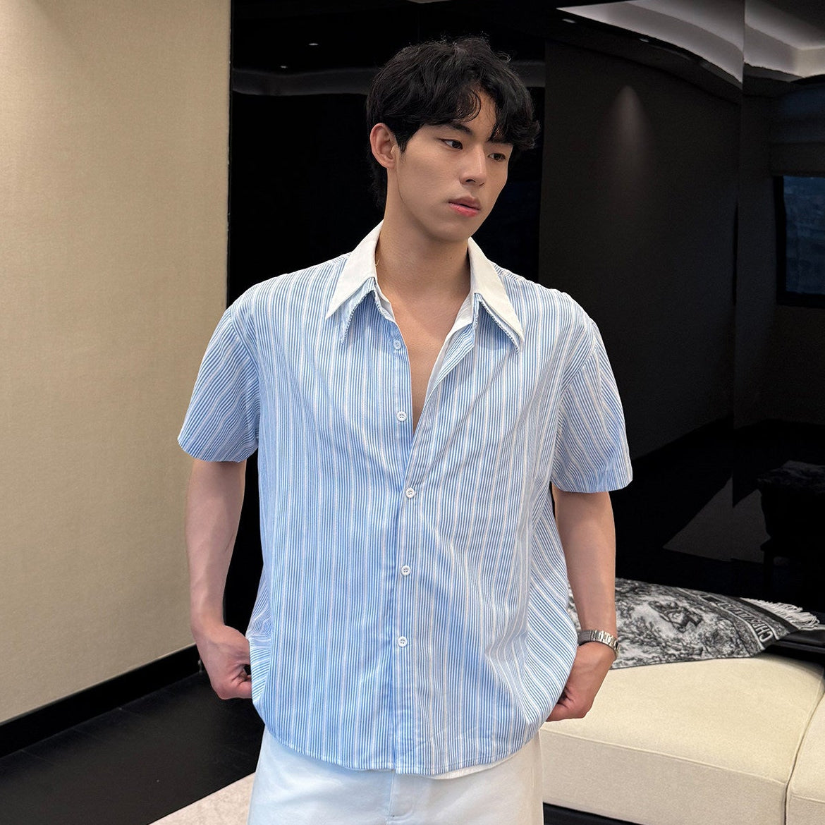 Layered Stripe Short Sleeve Shirt WN24987