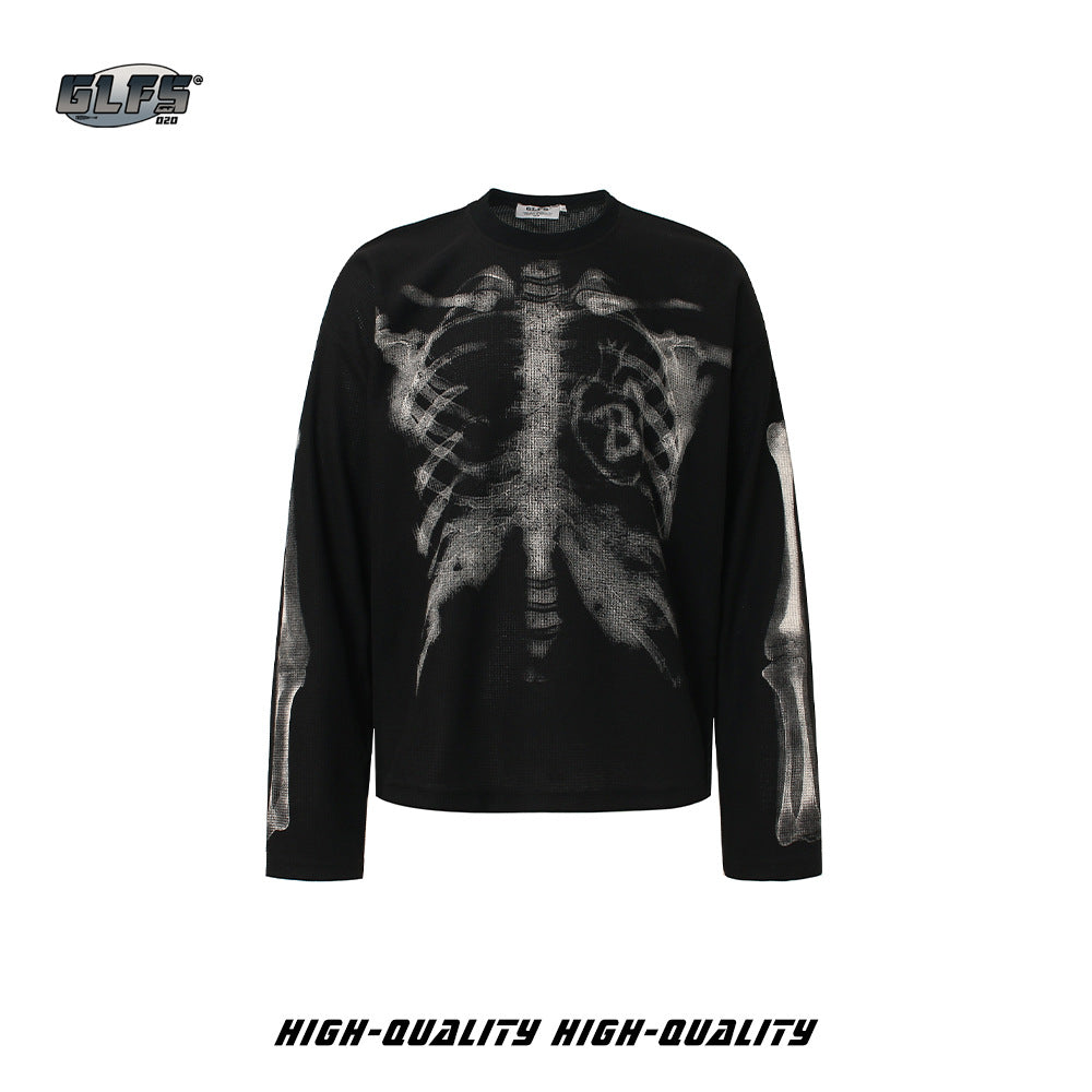 Waffle Skeleton Graphic Long Sleeve T-Shirt WN26491