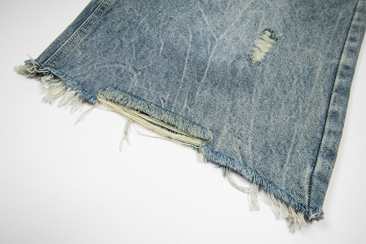 Leopard Print Damage Half Denim Jeans WN25462