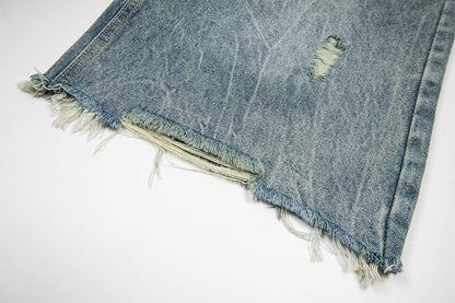 Leopard Print Damage Half Denim Jeans WN25462