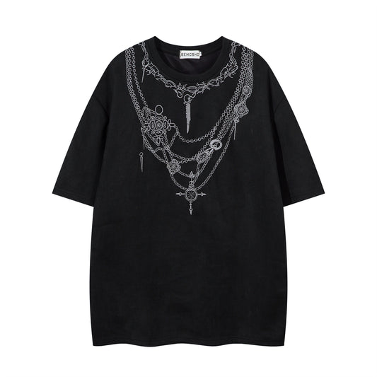Necklace Embroidery Suede Oversize Short Sleeve T-Shirt WN16217
