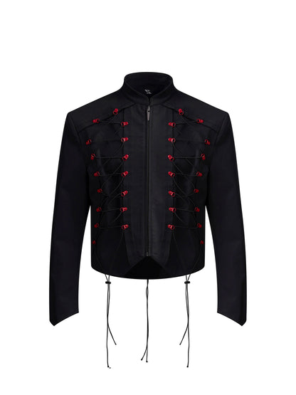 Drawstring Design Stand Neck Short Jacket & Wide Leg Trousers Setup WN20508