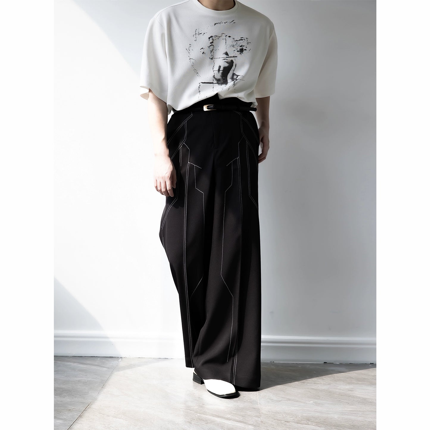 Contrast-Stitch Wide-Leg Trousers WN11895