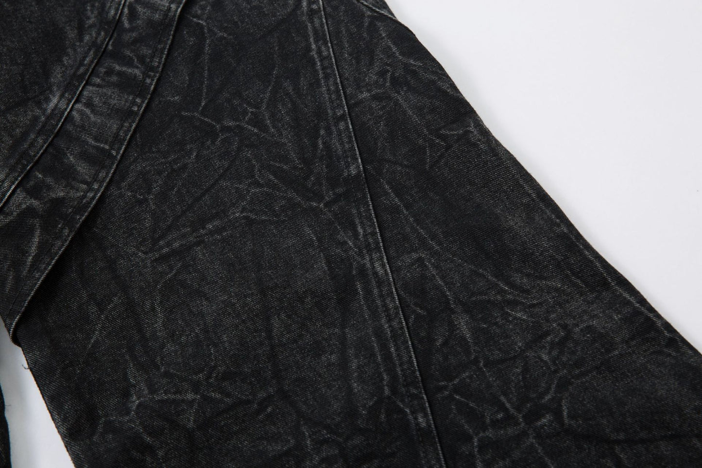 Washed Crinkle Button Fly Wide Leg Denim Jeans WN26144