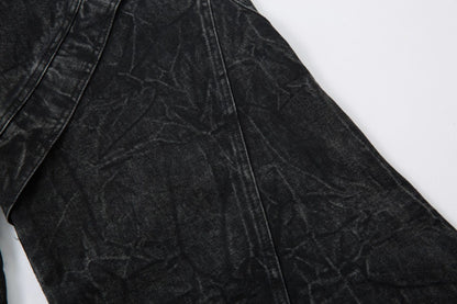 Washed Crinkle Button Fly Wide Leg Denim Jeans WN26144
