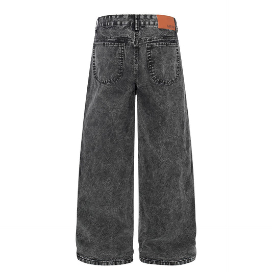 Patch Pocket Washed Wide Leg Denim Jeans WN25947