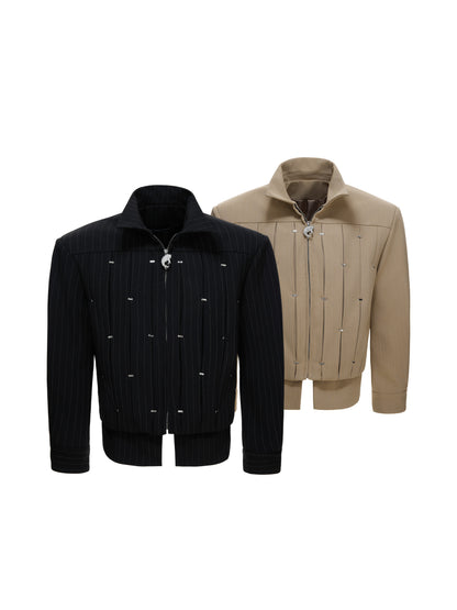 Pleats Rivet Standing-Collar Jacket WN23544