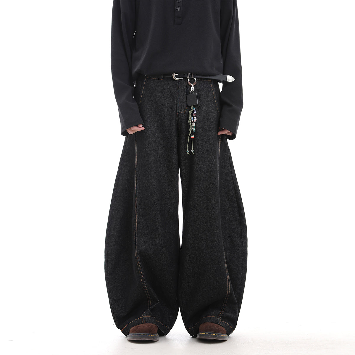 Curved Wide Leg Denim Jeans WN15661