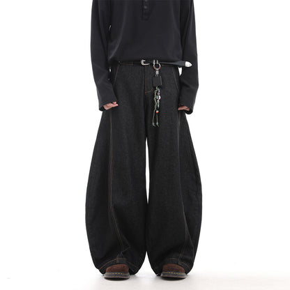 Curved Wide Leg Denim Jeans WN15661