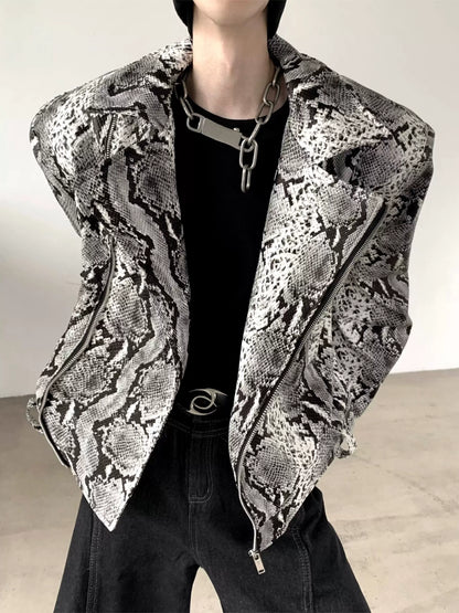 Snakeskin PU Leather Shoulder Pad Short Jacket WN9195