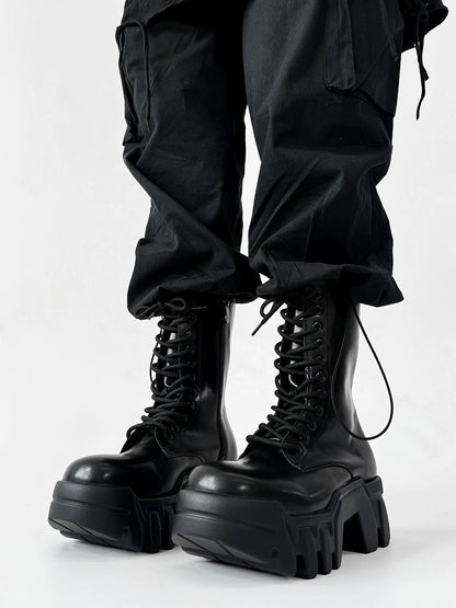 Chunky Sole High-Top Zipper Design Leather Boots WN19181