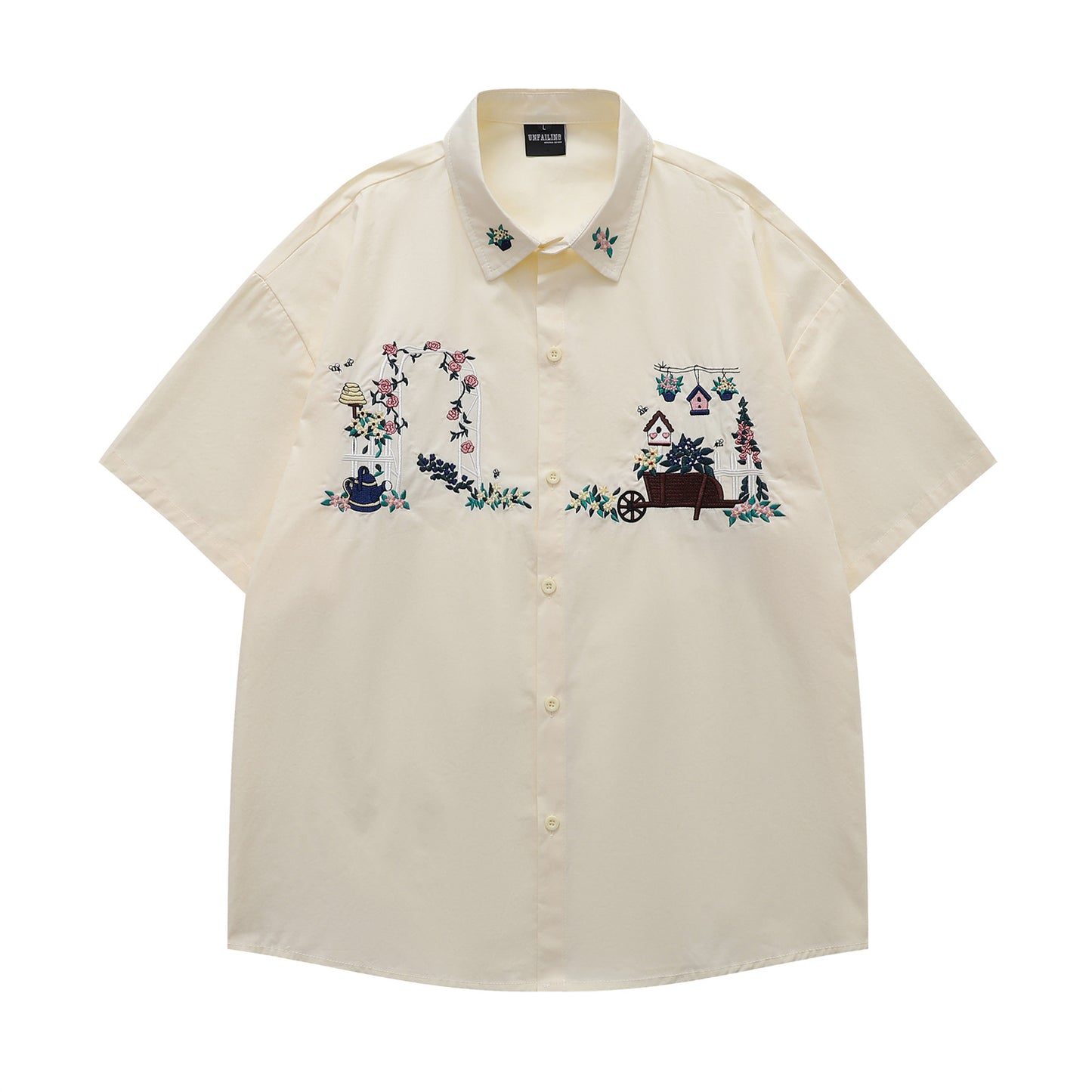 Floral Embroidery Oversize Short Sleeve Shirt WN18542