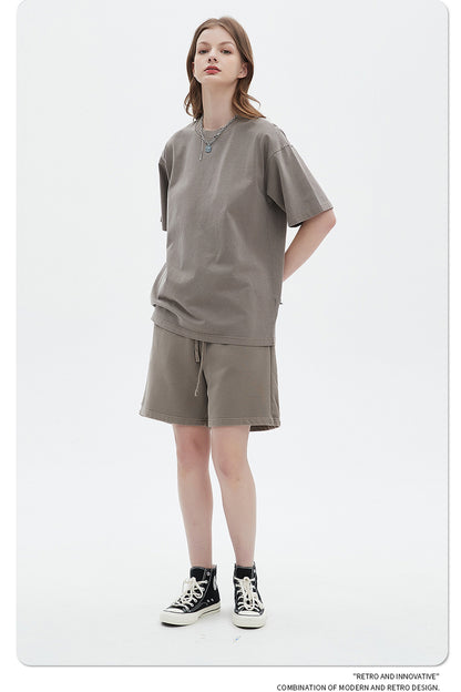 Oversize Washed Short-sleeve-T-shirt & Washed Short Sweatpants Setup WN6633-K