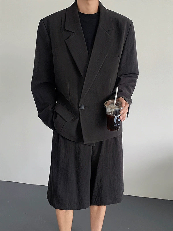 Button Closure Design Jacket & Plain Half Pants Setup WN19280