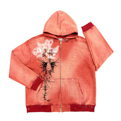 Cartoon Print Artistic Design Heavyweight Zipper Hoodie WN18745