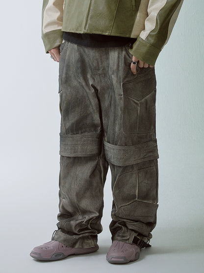 Washed Multi-Pocket Wide-Leg Straight Cargo Pants WN12266