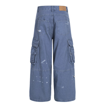 Damage Dirty Wide Leg Curved Cargo Pants WN25866