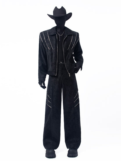 Short PU Leather Jacket & Wide Leg Curved Pants Setup WN23743