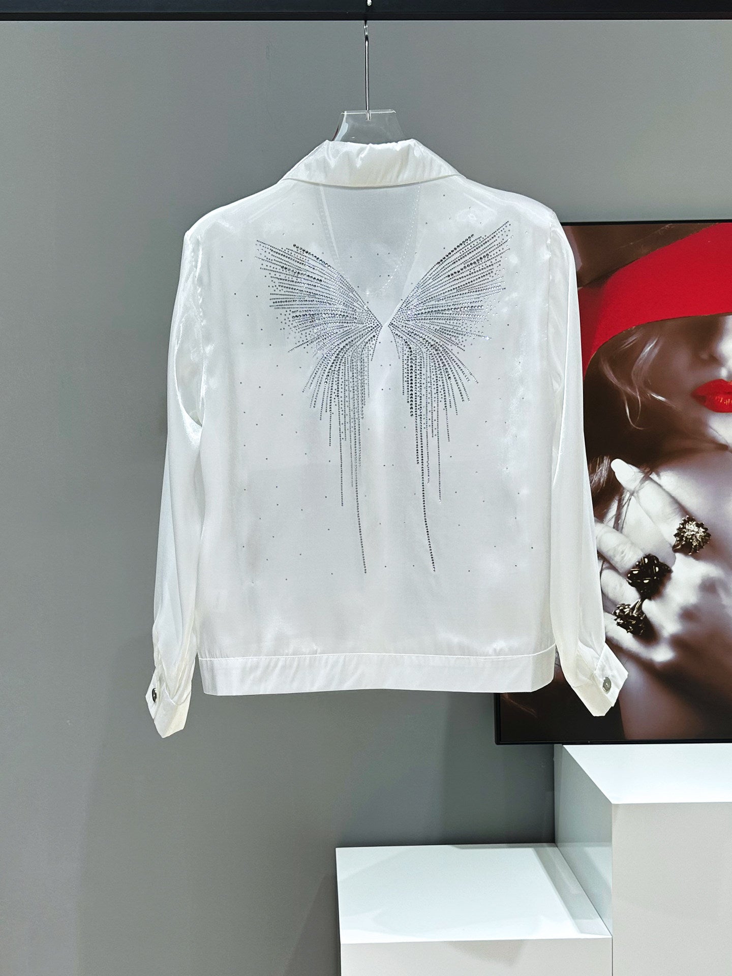 Rhinestone Sheer Silky Short Jacket WN23932