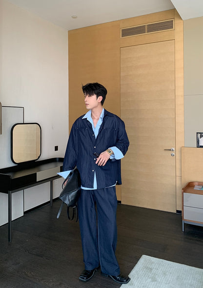 Plain Long Sleeve Shirt & Straight Pants Setup WN20483