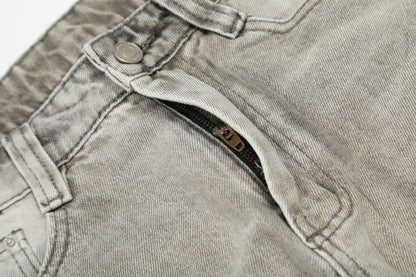 Ink Splash Damage Curved Wide Leg Denim Jeans WN26166