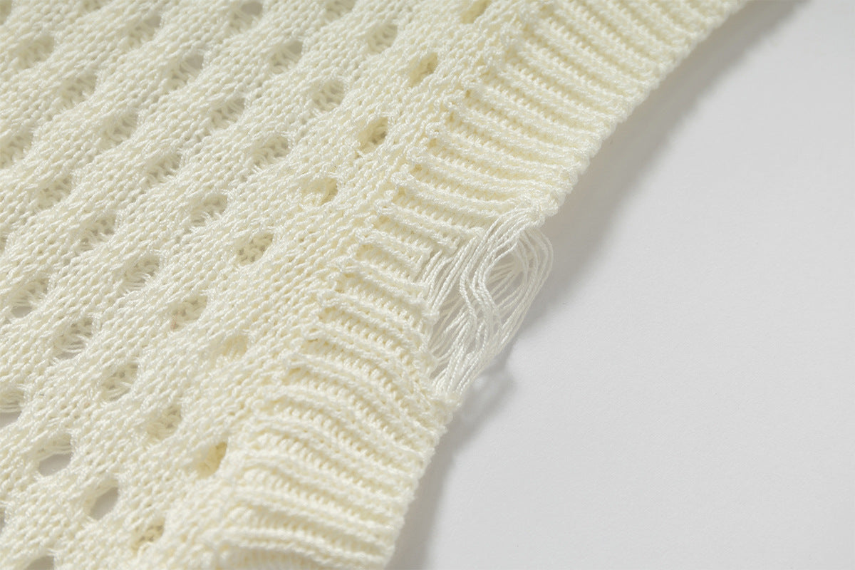 Mesh Damage Design Knit Vest WN25757