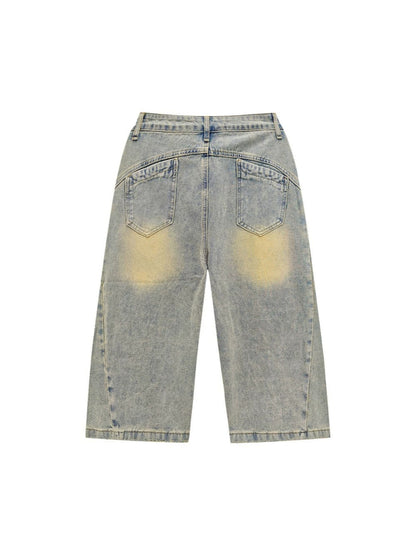 Washed Paint Wide Leg Denim Half Jeans WN27823