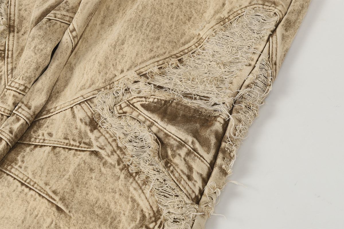 Damage Panel Wide Leg Denim Jeans WN23104