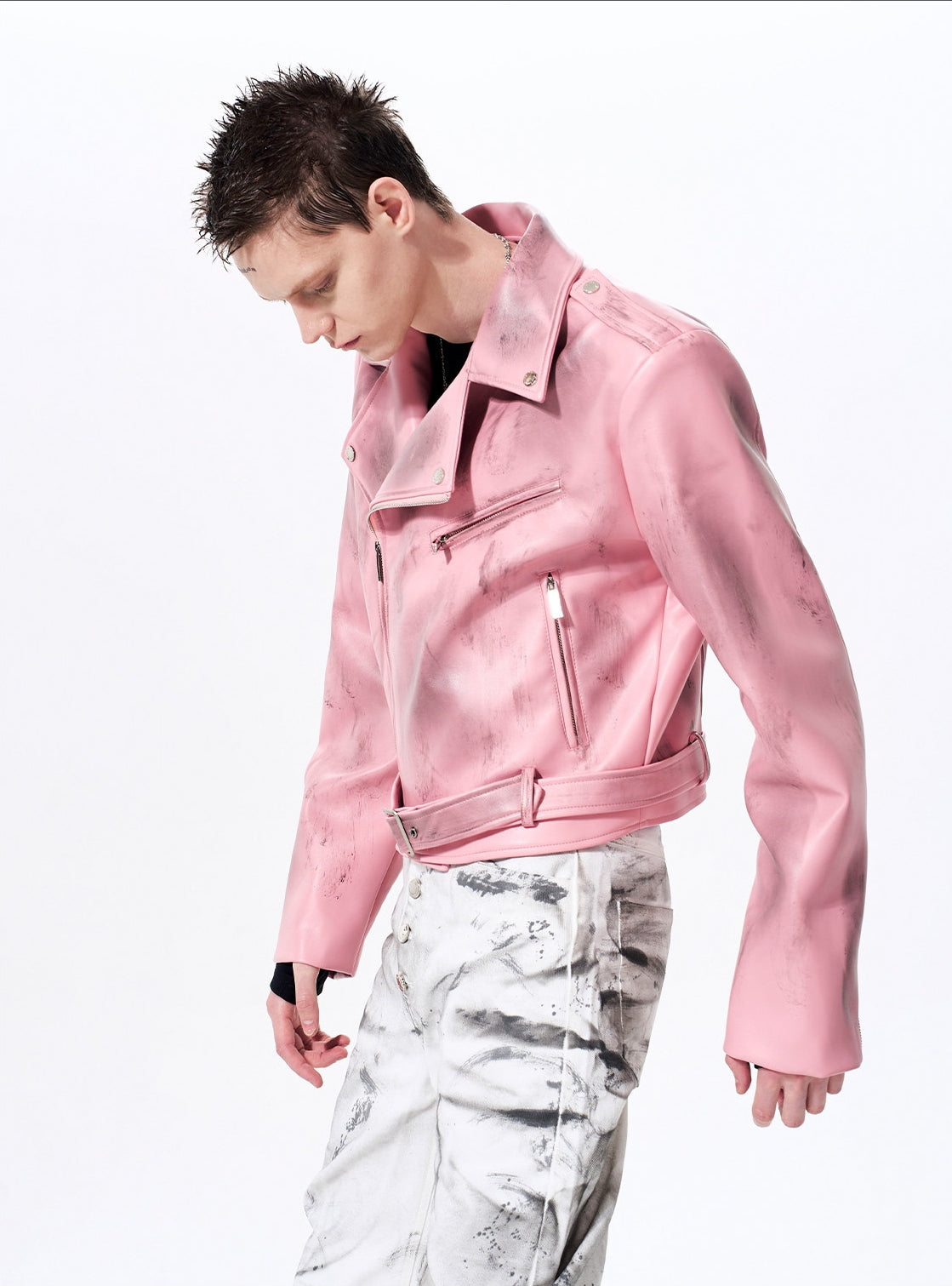 War Horse Print Damage Leather Jacket WN23278