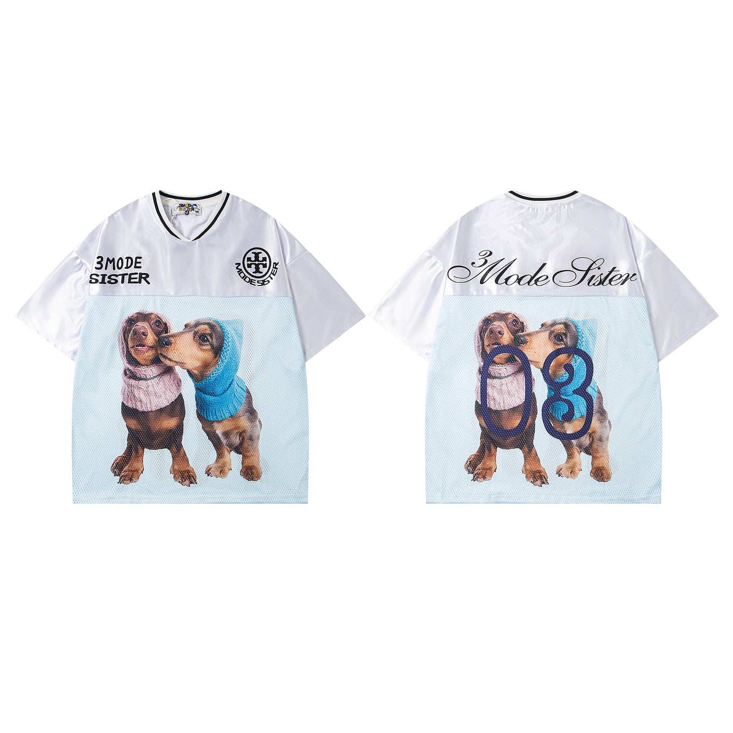 Dog Print V-Neck Breathable Sporty Short Sleeve T-Shirt WN26841