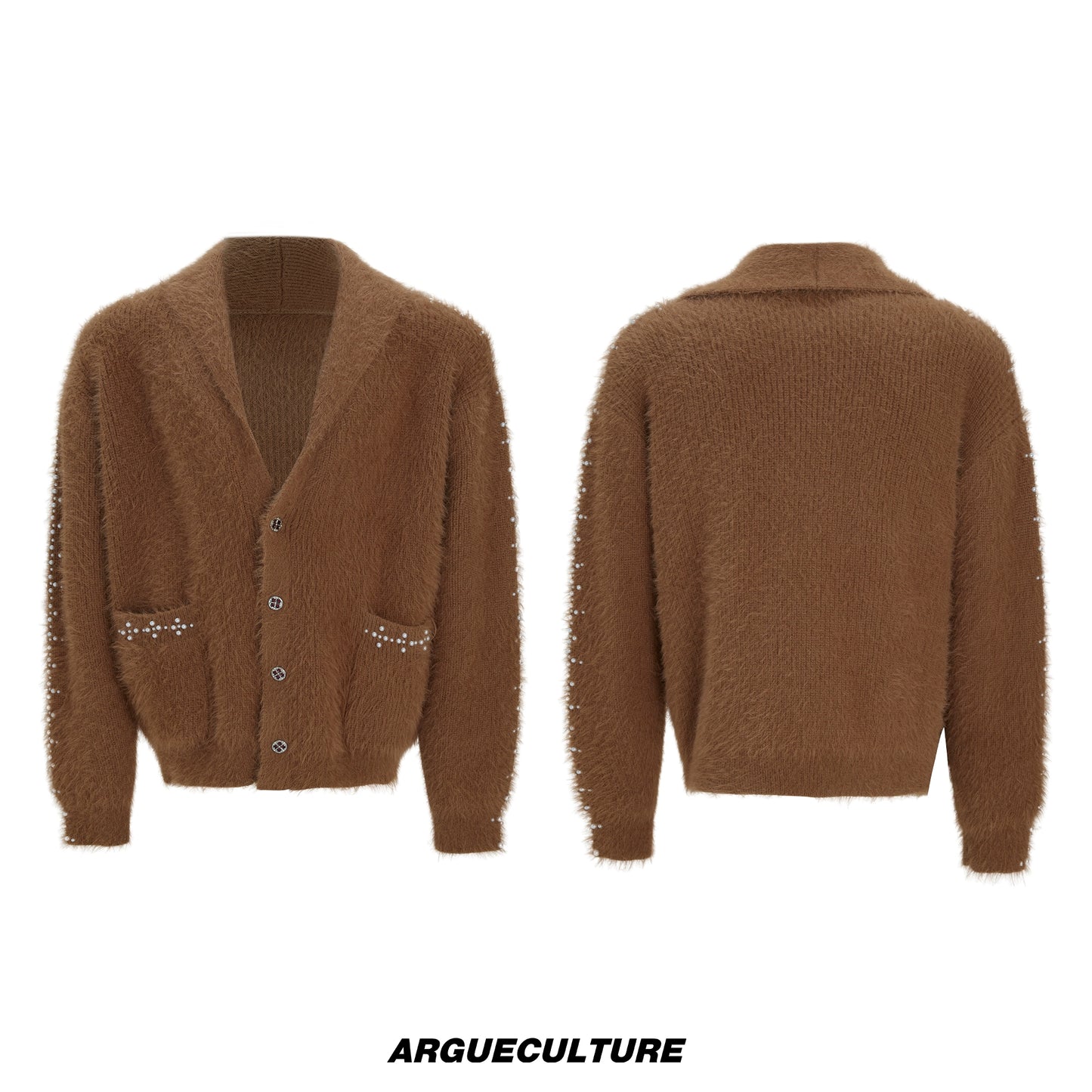 Fake Fur Heavyweight Beads Decor Knit Cardigan WN22613