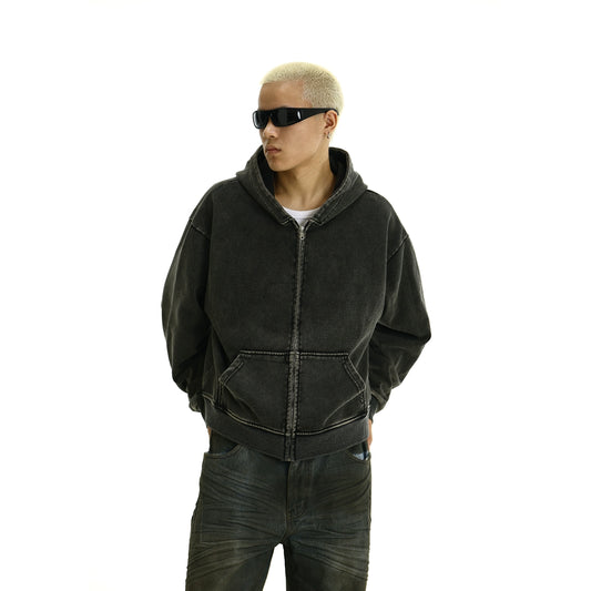 Washed Short Zipper Hoodie WN9019