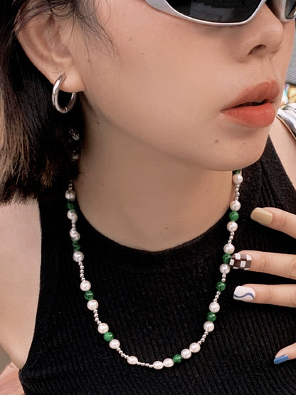 Pearl & Green Bead Necklace WN21139